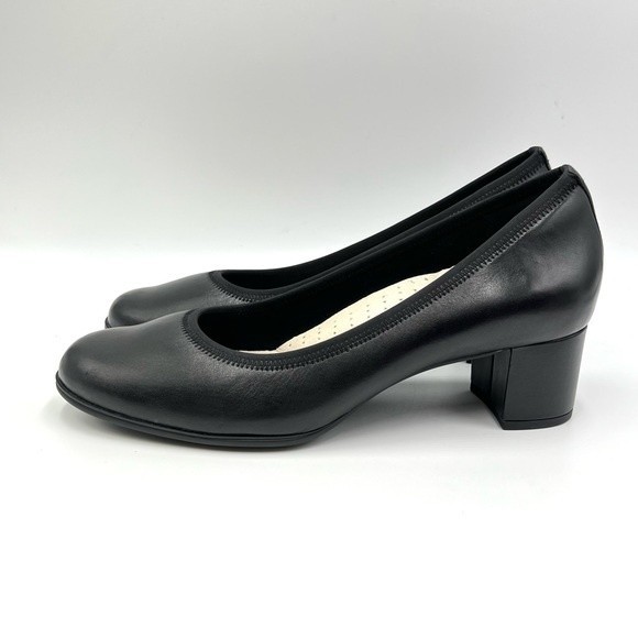 8D 8W 8 WIDE WIDTH Aravon Womens Classic Career Dress Black Leather Pumps Heels - Picture 7 of 15